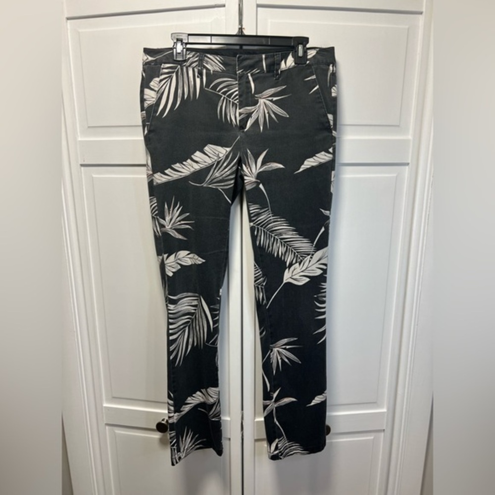 Volcom Dress Pants Size 9 Black Palm Tropical Straight Leg Mid Rise